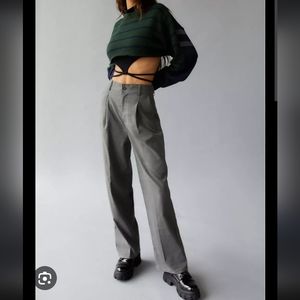 NWT UO S Helena Menswear Wide Straight Trouser Gray Grey Pants